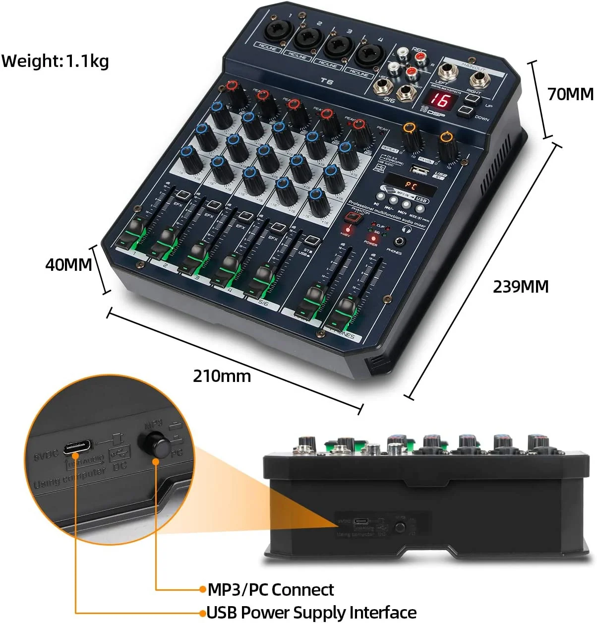Consola 6 Canales Bluetooth USB T6 Debra - Imagen 7