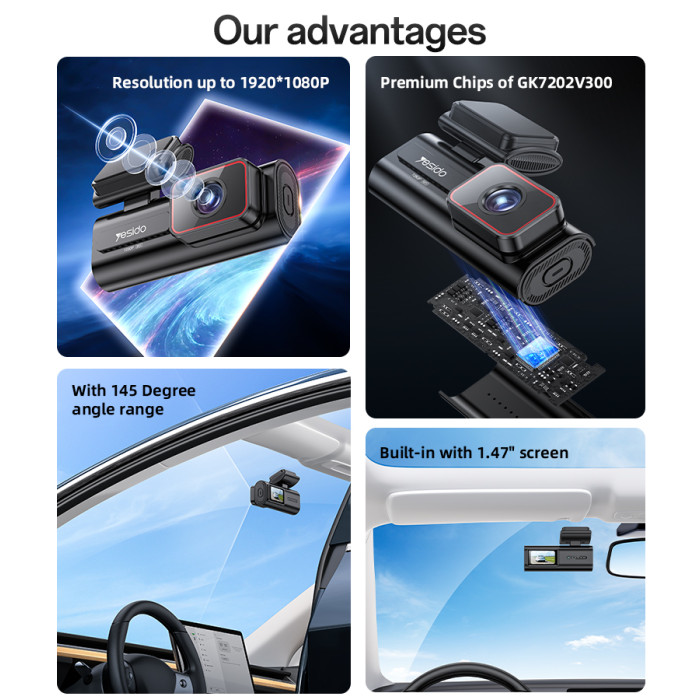 Camara De Auto Yesido Km21 Dual Wifi Dash Cam Full Hd 1080p Negro - Imagen 3